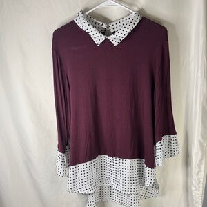 Elle Burgundy and White Polka Dot Blouse